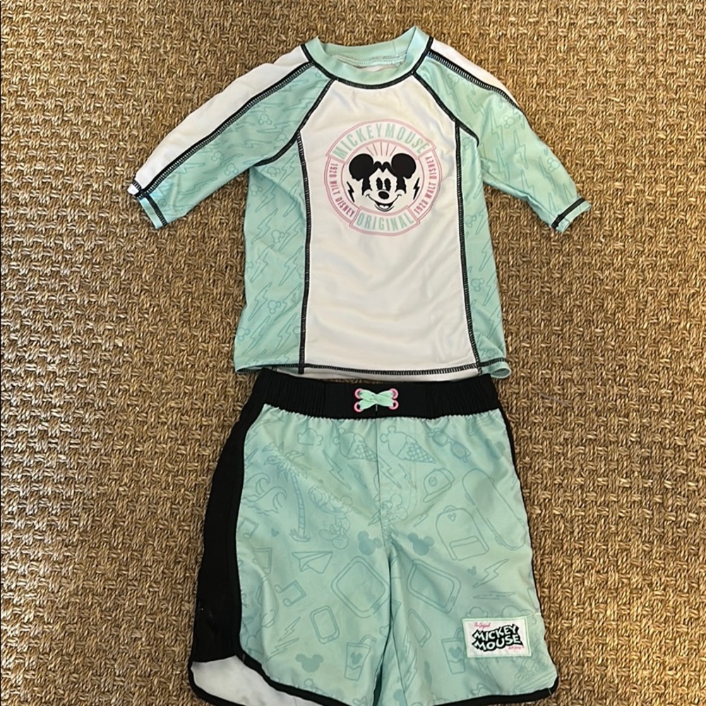 Disney swim size 5-6 rash guard and swim trunks